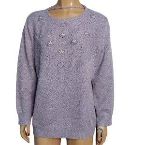 Damart Heathered Purple Keyhole Cutout Neck Pullover Knit Sweater